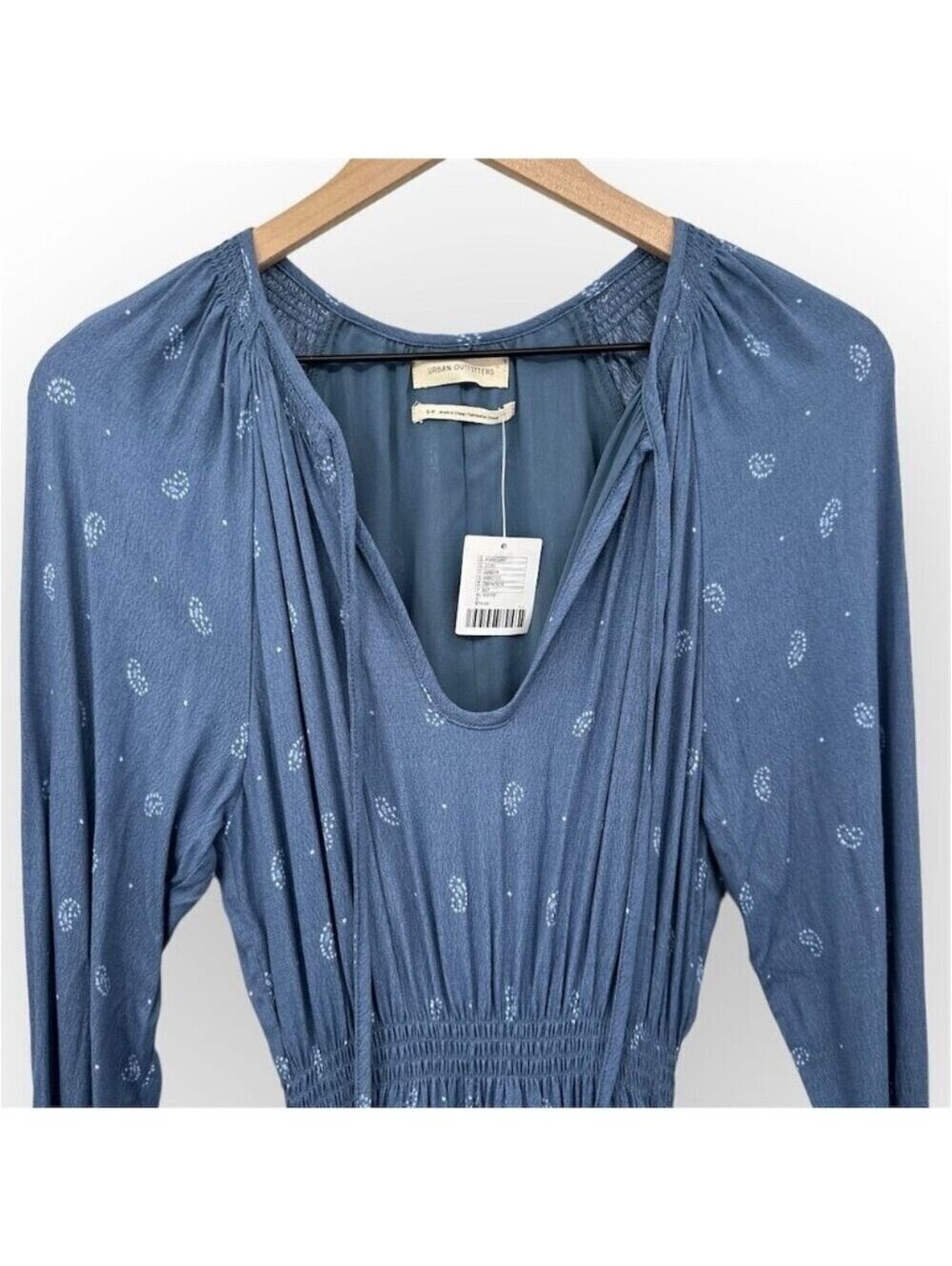 Urban Outfitters Reese Paisley Blue Midi Dress Smocked Tiered Size S - Picture 6 of 9